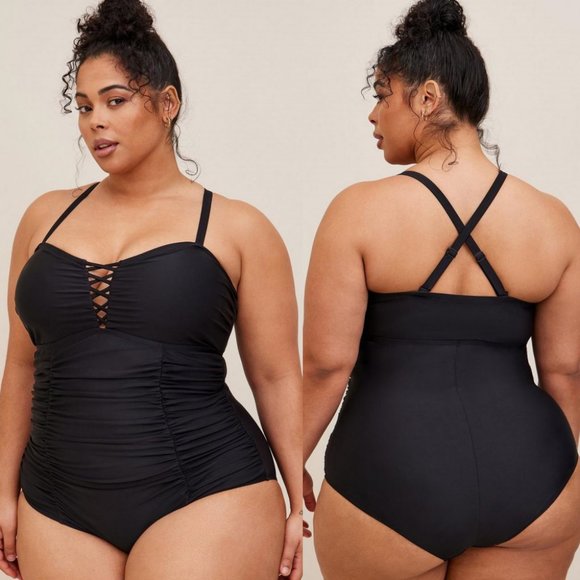 torrid Other - NWT Torrid 3 Black Slim Fix Wireless Lattice Front One Piece Swimsuit 3X 22 24